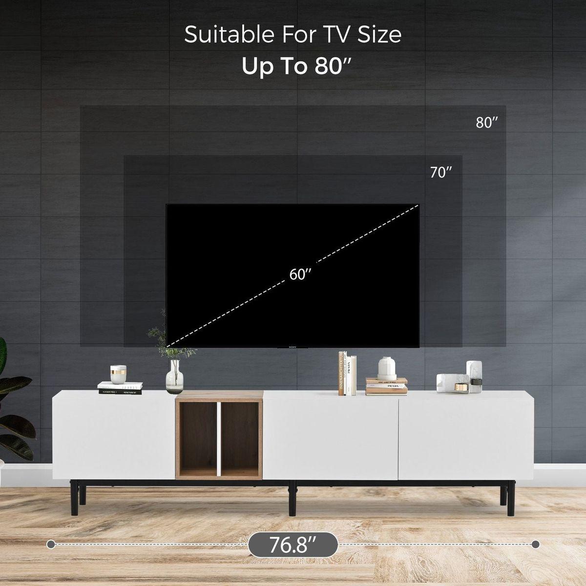 Modern TV Stand for 80" TV with 3 Doors, Media Console Table, Entertainment Center with Large Storage Cabinet for Living Room, Bedroom