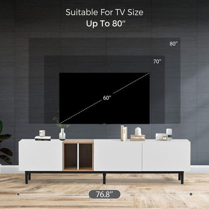 Modern TV Stand for 80" TV with 3 Doors, Media Console Table, Entertainment Center with Large Storage Cabinet for Living Room, Bedroom