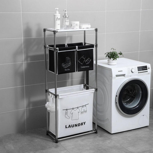 Laundry Hamper 3 Tier Laundry Sorter with 4 Removable Bags for Organizing Clothes, Laundry, Lights, Darks, Three hooks