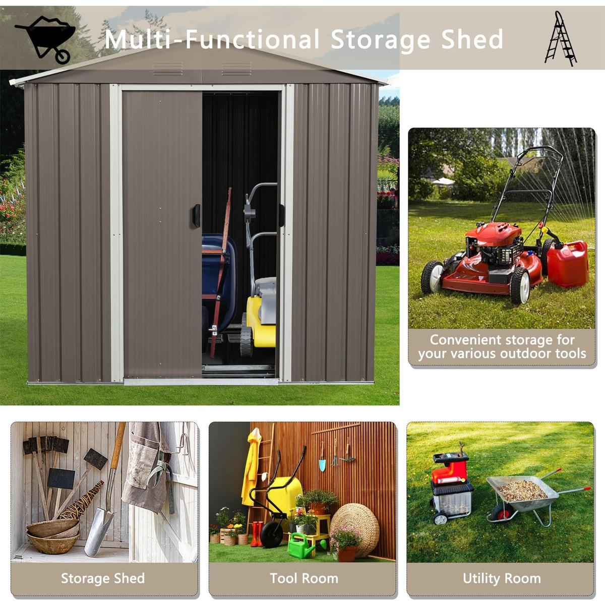 6ft x 5ft Outdoor Metal Storage Shed gray With window