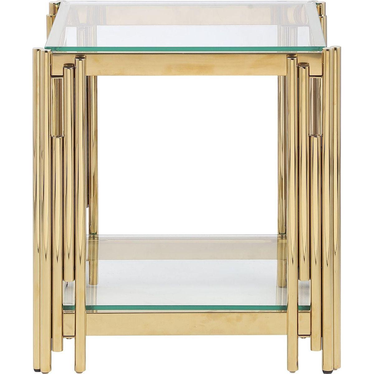 Woker Furniture 20" Wide Square End Table with Glass Top, Golden Stainless Steel Tempered Glass Coffee Table for Living Room&Bed Room