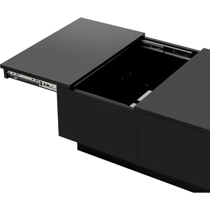 Multifunctional Coffee Table with 2 large Hidden Storage Compartment, Extendable Cocktail Table with 2 Drawers, High-gloss Center Table with Sliding Top for Living Room, 39.3"x21.6", Black