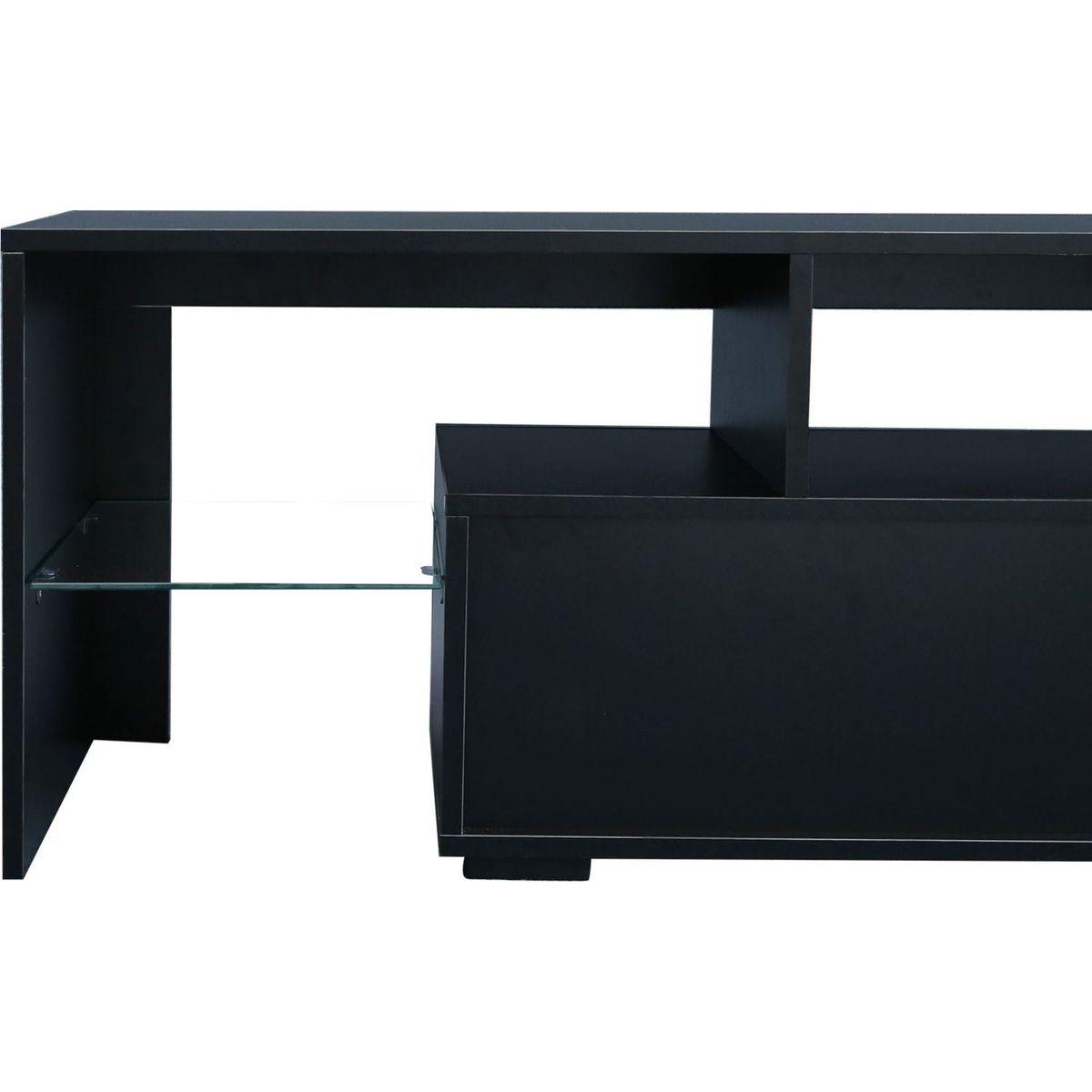 Modern Black TV Stand, 20 Colors LED TV Stand w/Remote Control Lights