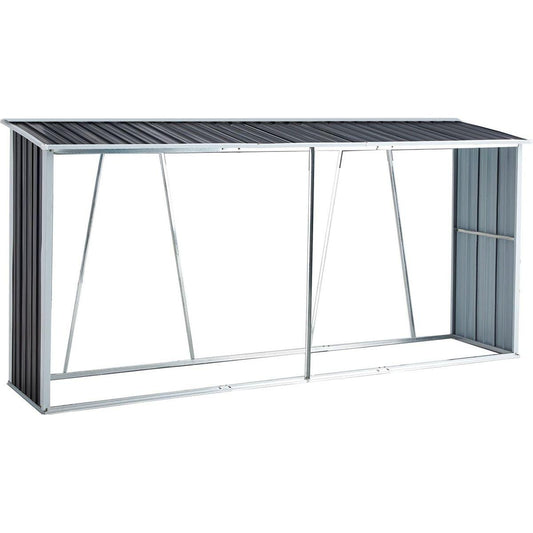 Firewood Rack, Log Holder with Roof, Log Storage, Firewood Stand for Outdoor Backyard Garden Patio Porch, Gray Galvanized Steel 129.9"