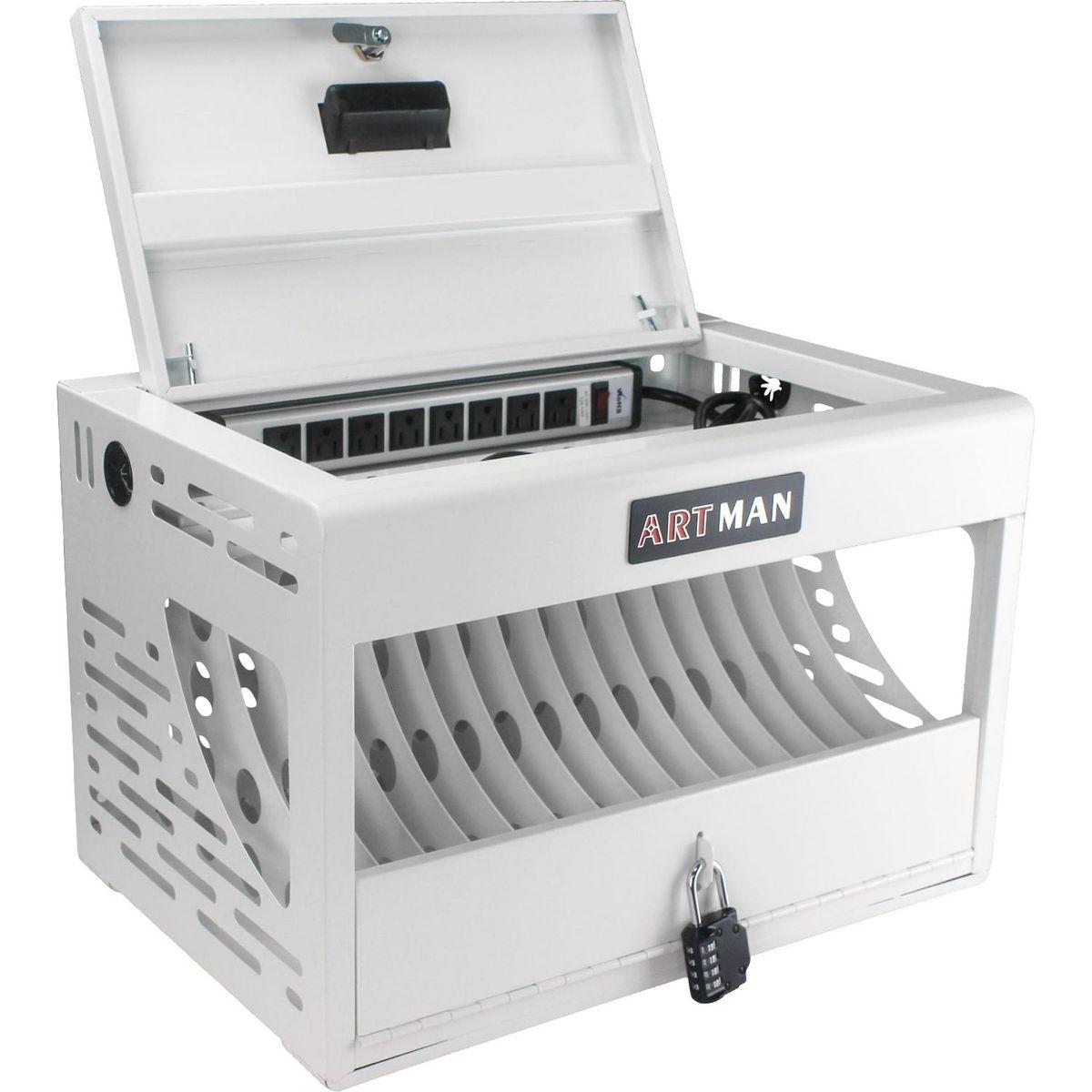 16 Bay Charging Cabinet for Laptop, Chromebook, Locking Charging Station-WHITE