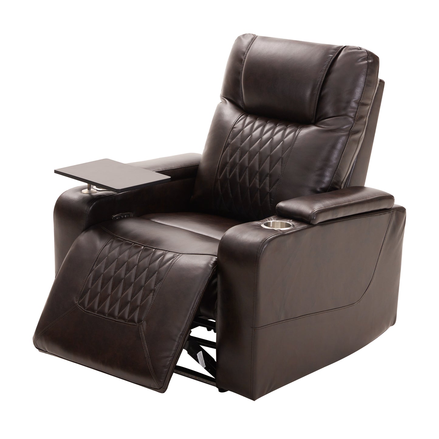 Power Motion Recliner with USB Charging Port and Hidden Arm Storage 2 Convenient Cup Holders Design and 360 degree Swivel Tray Table, Brown