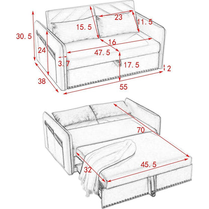 Pull-out sofa sleeper, 3-in-1 adjustable sleeper with pull-out bed, 2 lumbar pillows and side pocket, soft velvet convertible sleeper sofa bed, suitable for living room bedroom.