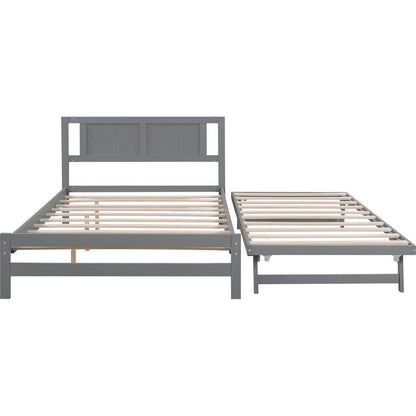 Full Size Platform Bed with Adjustable Trundle, Gray