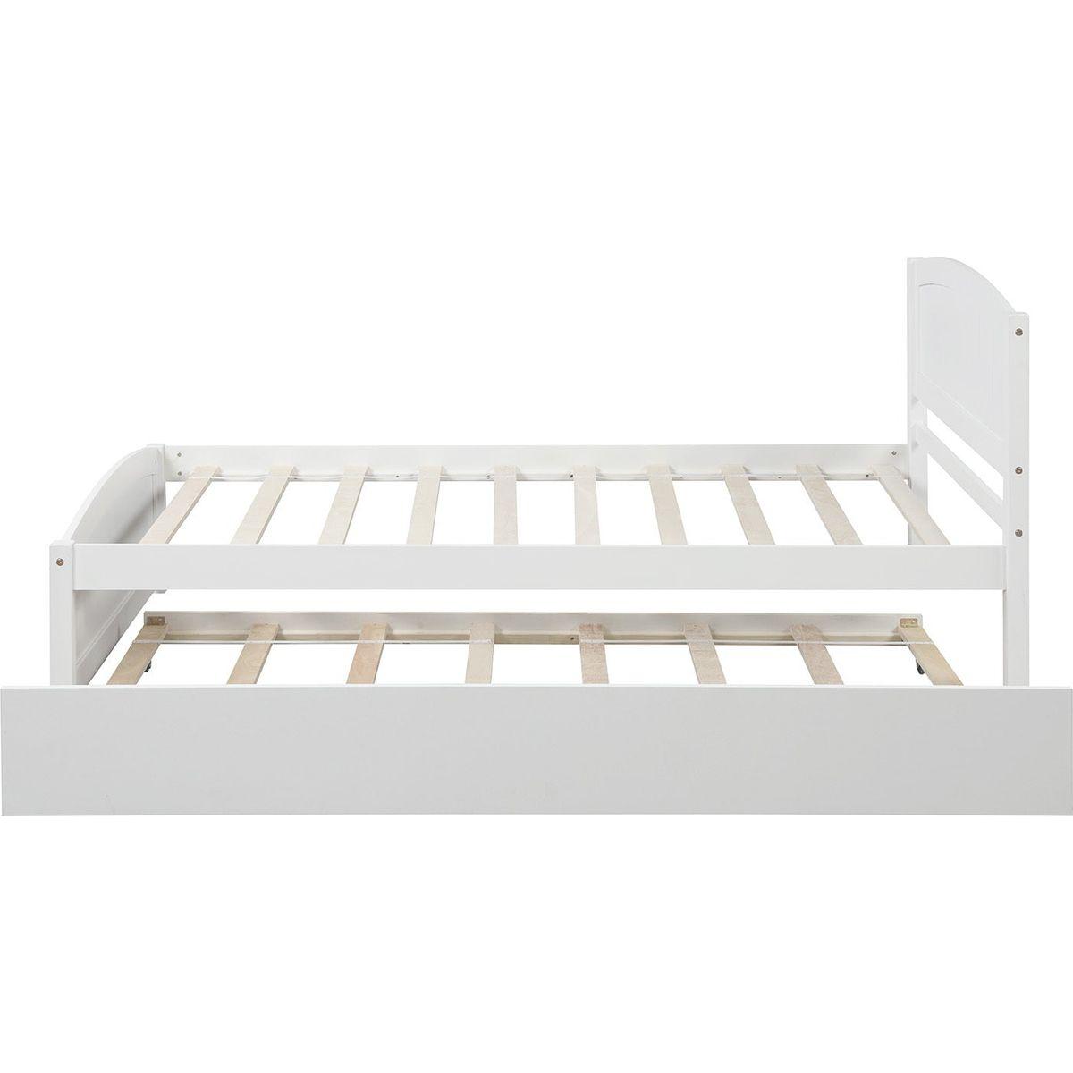 Twin size Platform Bed with Trundle, White - Streamdale Furniture