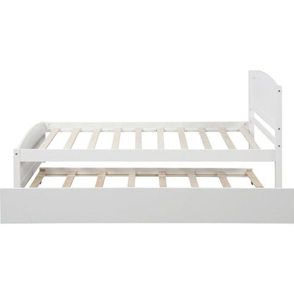 Twin size Platform Bed with Trundle, White - Streamdale Furniture