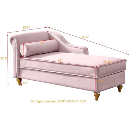 Modern Upholstery Chaise Lounge Chair with Storage Velvet (Pink)