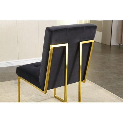 Modern Velvet Dining Chair Set of 2, Tufted Design and Gold Finish Stainless Base