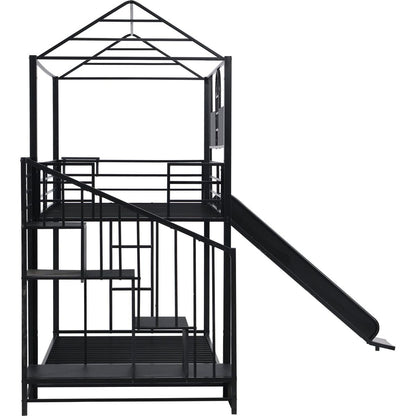 Metal bunk bed with slide and steps