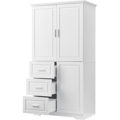 Tall and Wide Storage Cabinet with Doors for Bathroom/Office, Three Drawers, White