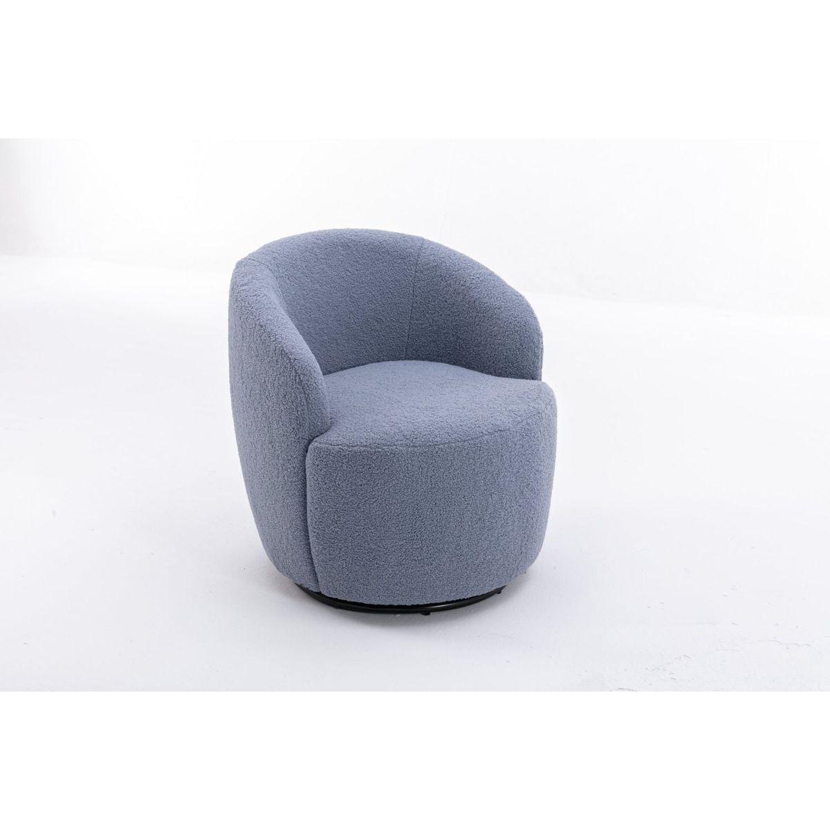 Teddy Fabric Swivel Accent Armchair Barrel Chair With Black Powder Coating Metal Ring, Light Blue