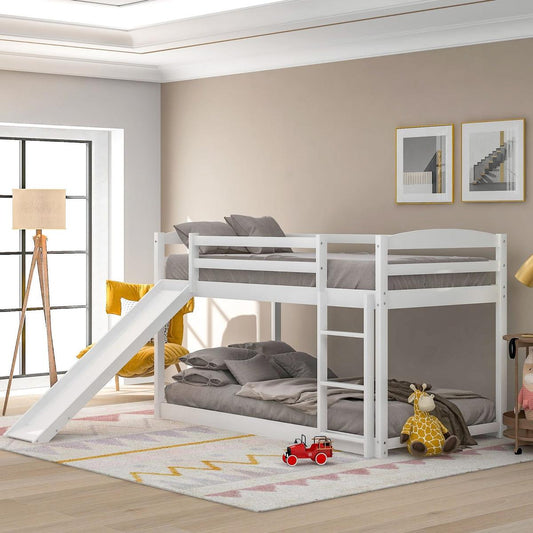 Twin over Twin Bunk Bed with Convertible Slide and Ladder, White