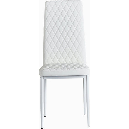 White modern minimalist dining chair fireproof leather sprayed metal pipe diamond grid pattern restaurant home conference chair set of 6