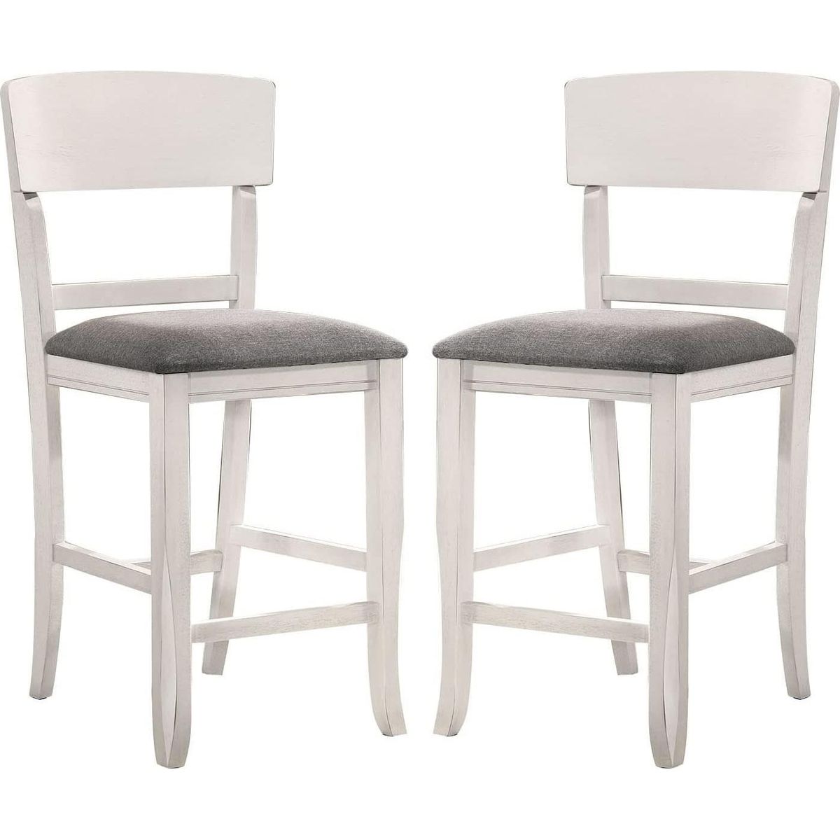 Contemporary Dining Room Counter Height Chairs Set of 2 Chairs only White Solid wood Gray Padded Fabric Seat