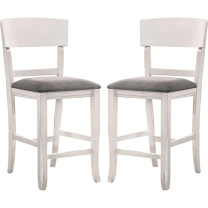 Contemporary Dining Room Counter Height Chairs Set of 2 Chairs only White Solid wood Gray Padded Fabric Seat