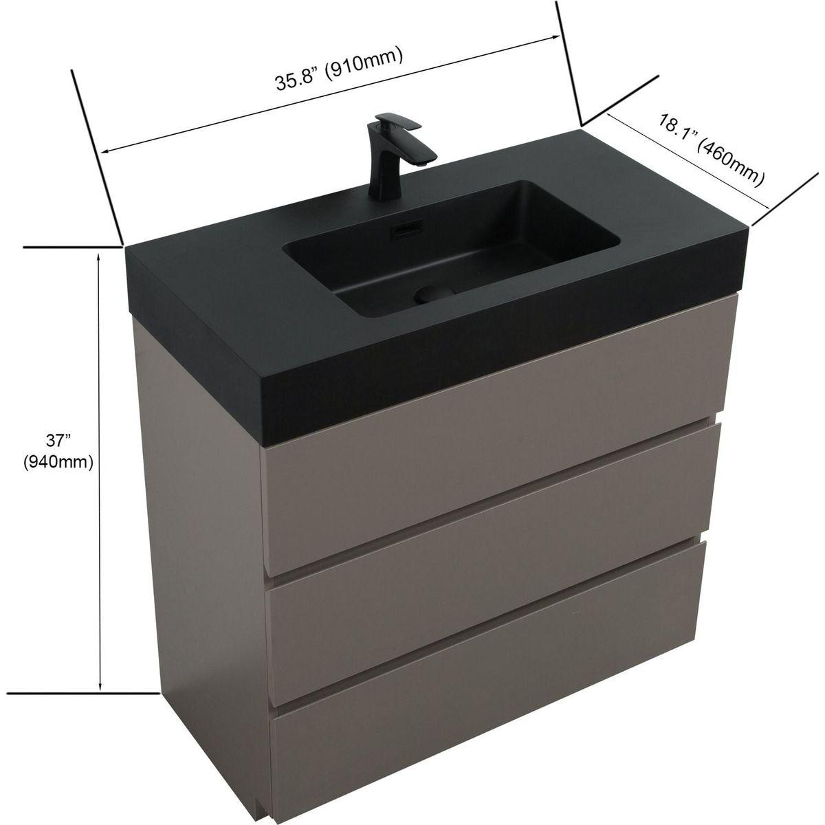 Alice 36" Gray Bathroom Vanity with Sink, Large Storage Freestanding Bathroom Vanity for Modern Bathroom, One-Piece Black Sink Basin without Drain and Faucet