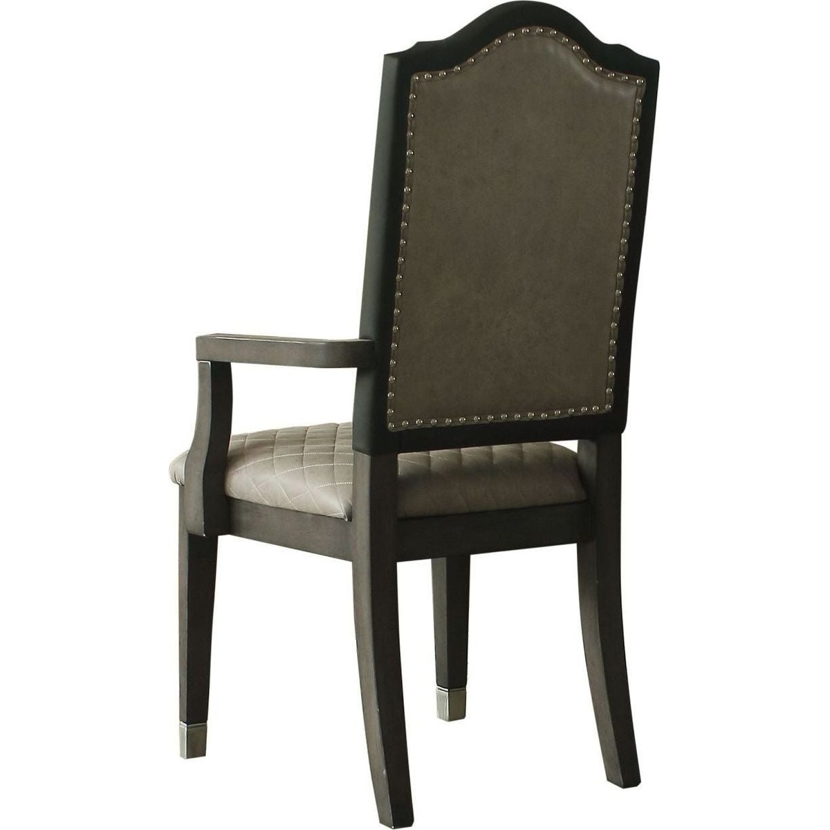 House Beatrice Arm Chair, Two Tone Beige Fabric & Charcoal Finish