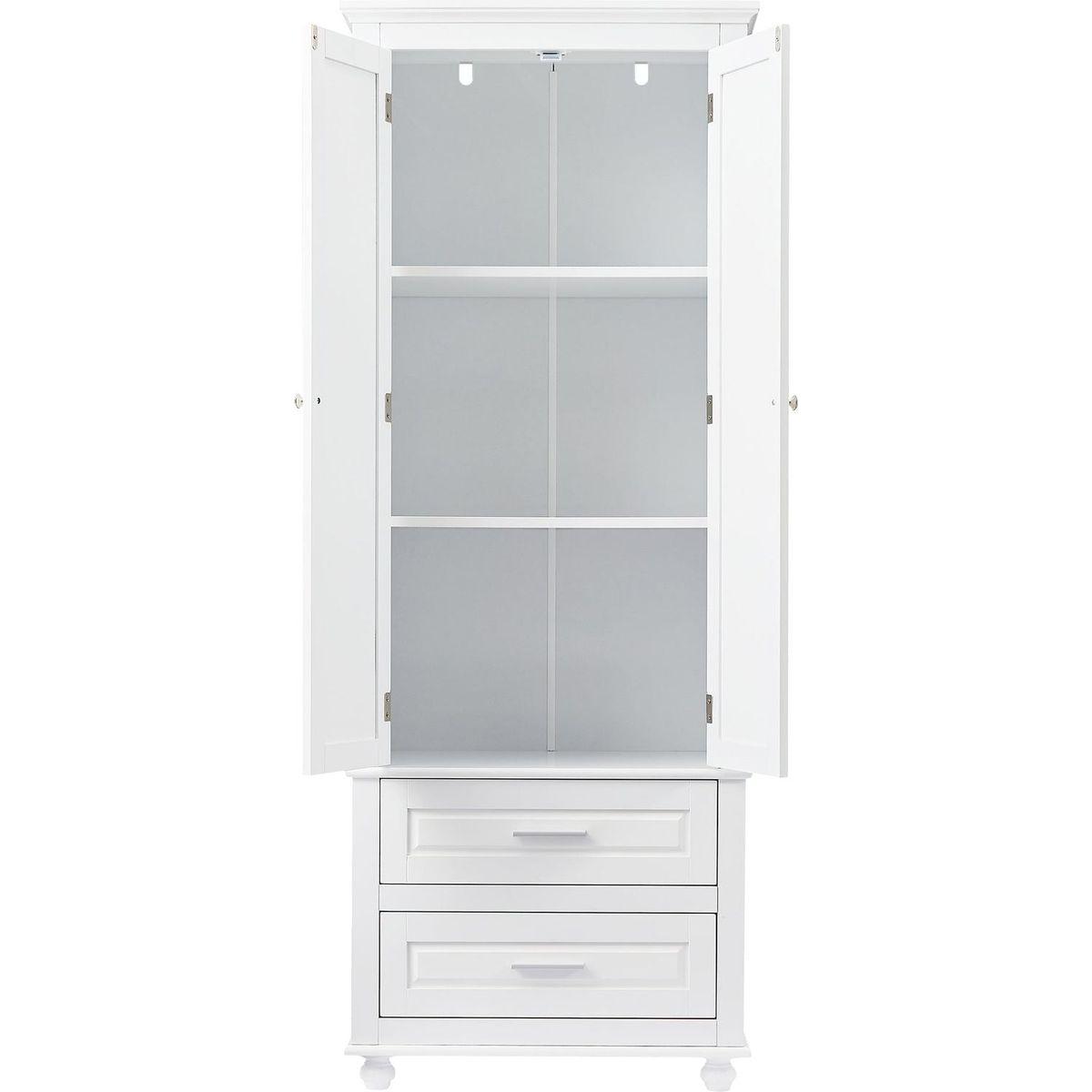 Tall Storage Cabinet with Two Drawers for Bathroom/Office, White