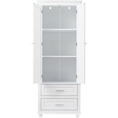 Tall Storage Cabinet with Two Drawers for Bathroom/Office, White
