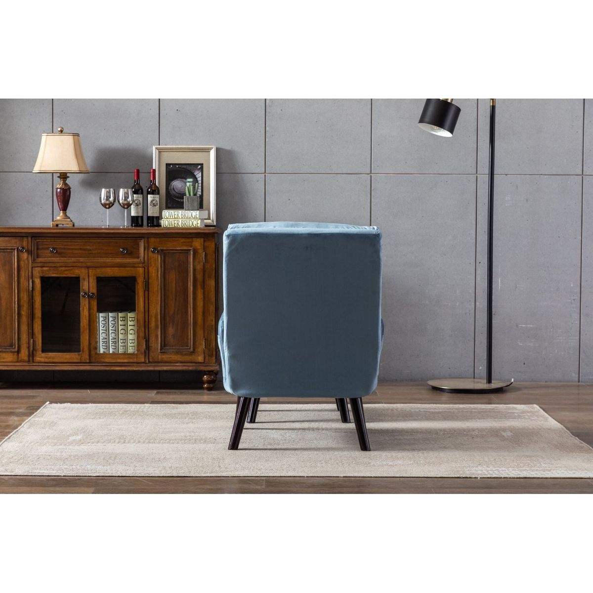 Soft Comfortable 1pc Accent Click Clack Chair with Ottoman Light Blue Fabric Upholstered Black Finish Legs Living Room Furniture