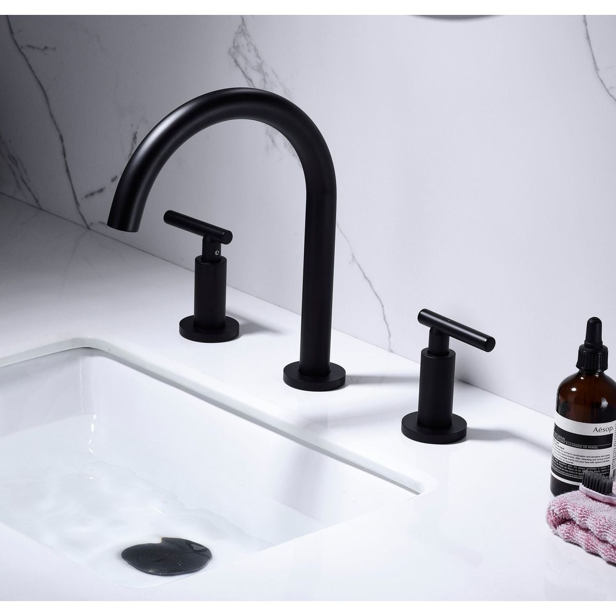 Two Handle High Arc Widespread Bathroom Sink Faucet 3 Hole