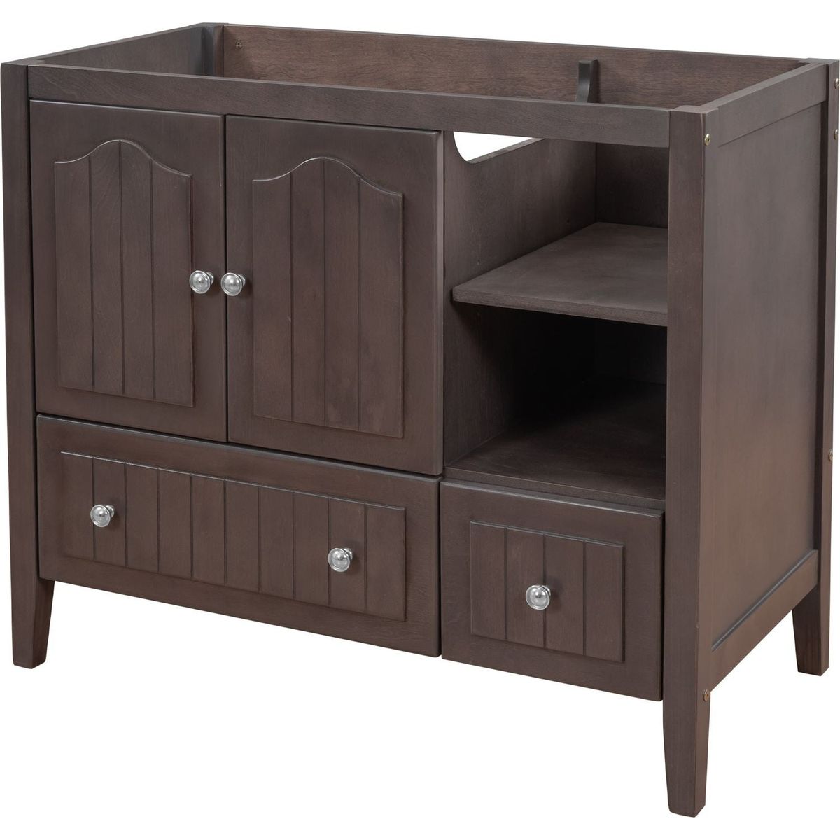 36" Bathroom Vanity Base Only, Solid Wood Frame and MDF Boards, Brown