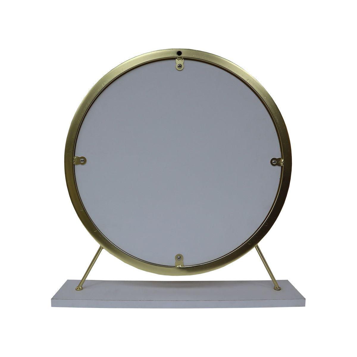 Adao Vanity Mirror & Stool in Faux Fur, Mirror, White & Brass Finish