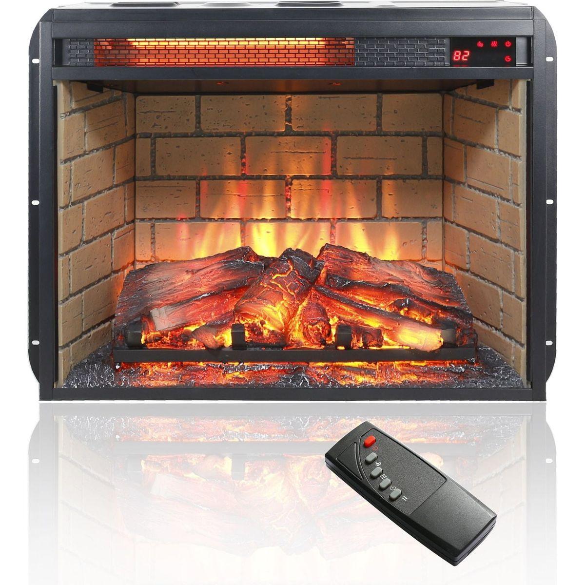 23 inch infrared quartz heater fireplace insert -woodlog version with brick