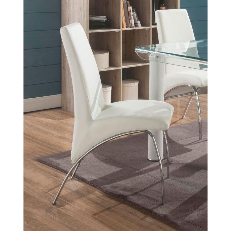 Pervis Side Chair (Set-2) in White PU & Chrome