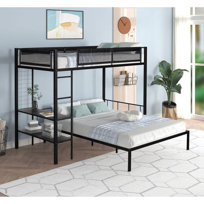 Twin over Full Bunk with Shelves & Grid Panel