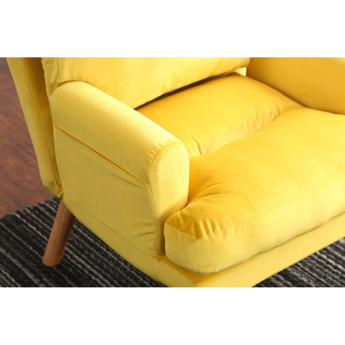 Soft Comfortable 1pc Accent Click Clack Chair with Ottoman Yellow Fabric Upholstered Oak Finish Legs Living Room Furniture