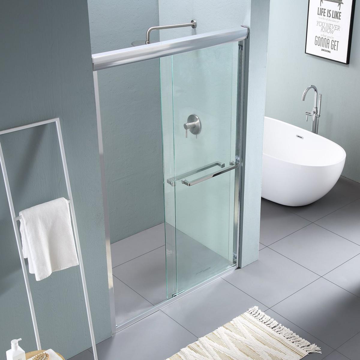 Shower Door 48" W x 76" H Semi-Frameless Bypass Sliding Shower Enclosure, Chrome