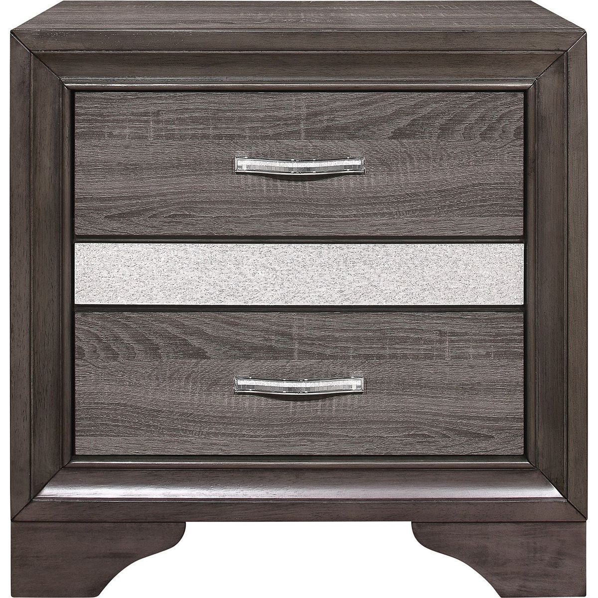 Glamorous Two-Tone Finish Nightstand Hidden Jewelry Drawer Polish Chrome Bar Bedroom Furniture