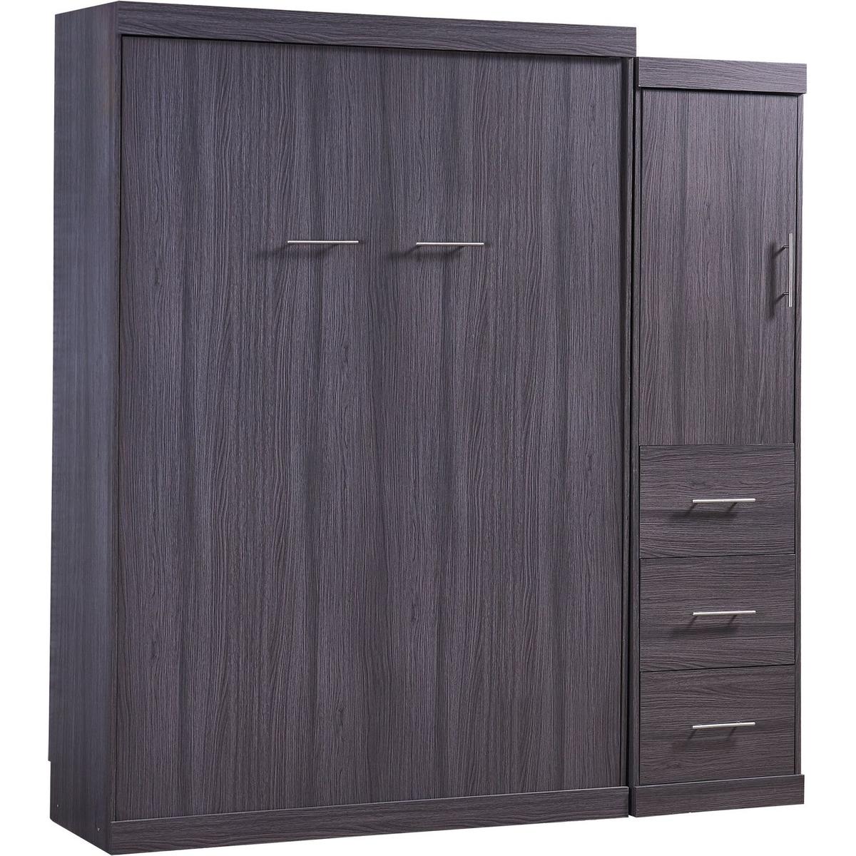 Full Size Murphy Bed with Wardrobe and Drawers, Storage Bed, can be Folded into a Cabinet, Gray