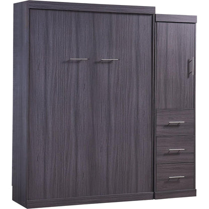 Full Size Murphy Bed with Wardrobe and Drawers, Storage Bed, can be Folded into a Cabinet, Gray