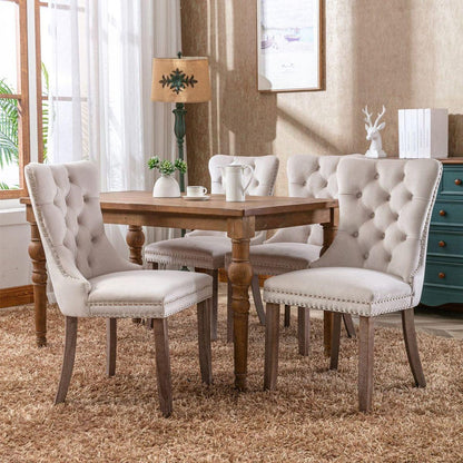 Nikki Collection Modern, High-end Tufted Solid Wood Contemporary Velvet Upholstered Dining Chair with Wood Legs Nailhead Trim 2-Pcs Set, Beige