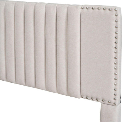 Queen Size Upholstered Platform Bed with 2 Drawers and 1 Twin XL Trundle, Classic Headboard Design, Beige