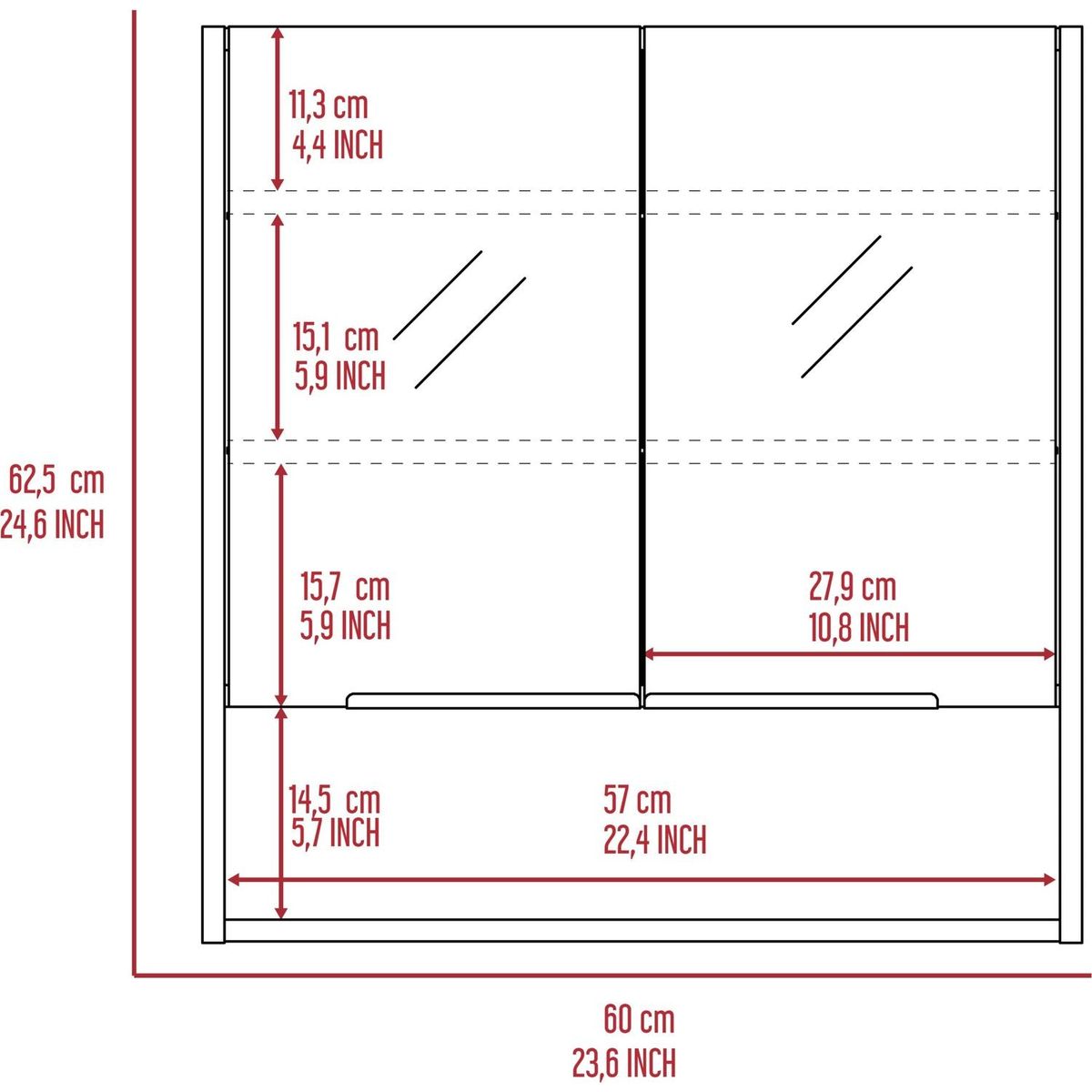 Jaspe Mirror Cabinet, Three Internal Shelves, One Open Shelf, Double Door Cabinet -White