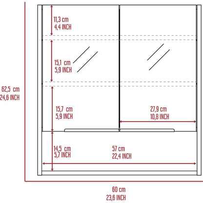 Jaspe Mirror Cabinet, Three Internal Shelves, One Open Shelf, Double Door Cabinet -White