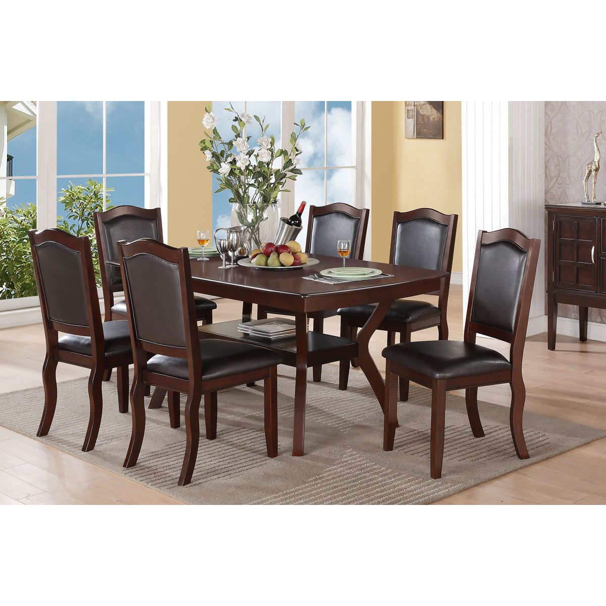 Traditional Formal Set of 2 Chairs Dark Brown Espresso Dining Seatings Cushion Chair