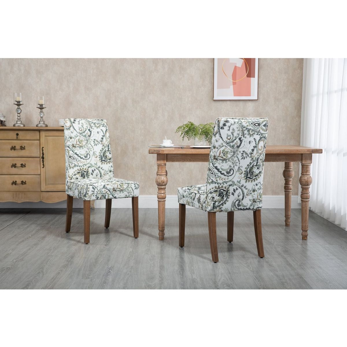 Cover Removable Interchangeable and Washable Taupe Cashew Fabric Upholstered Parsons Chair with Solid Wood Legs 2 PCS