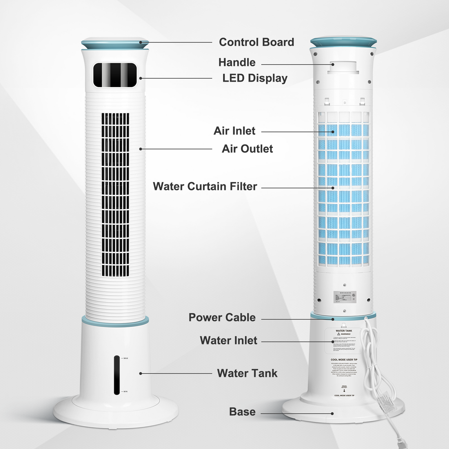 Mist Tower Fan, 12 Speeds & 3 Modes Settings Standing Fan, 15 Hour Timing Closure Cooling Fan, Low Noise, 43 Inches, White