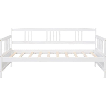 Twin Size Daybed Wood Bed with Twin Size Trundle, White