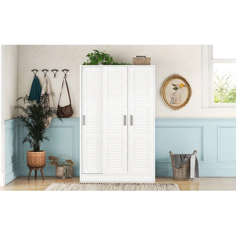 3-Door Shutter Wardrobe with shelves, White