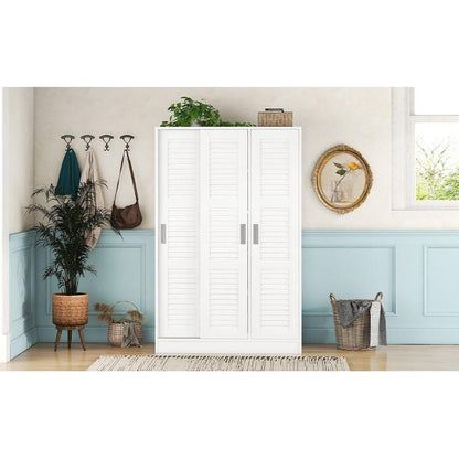3-Door Shutter Wardrobe with shelves, White
