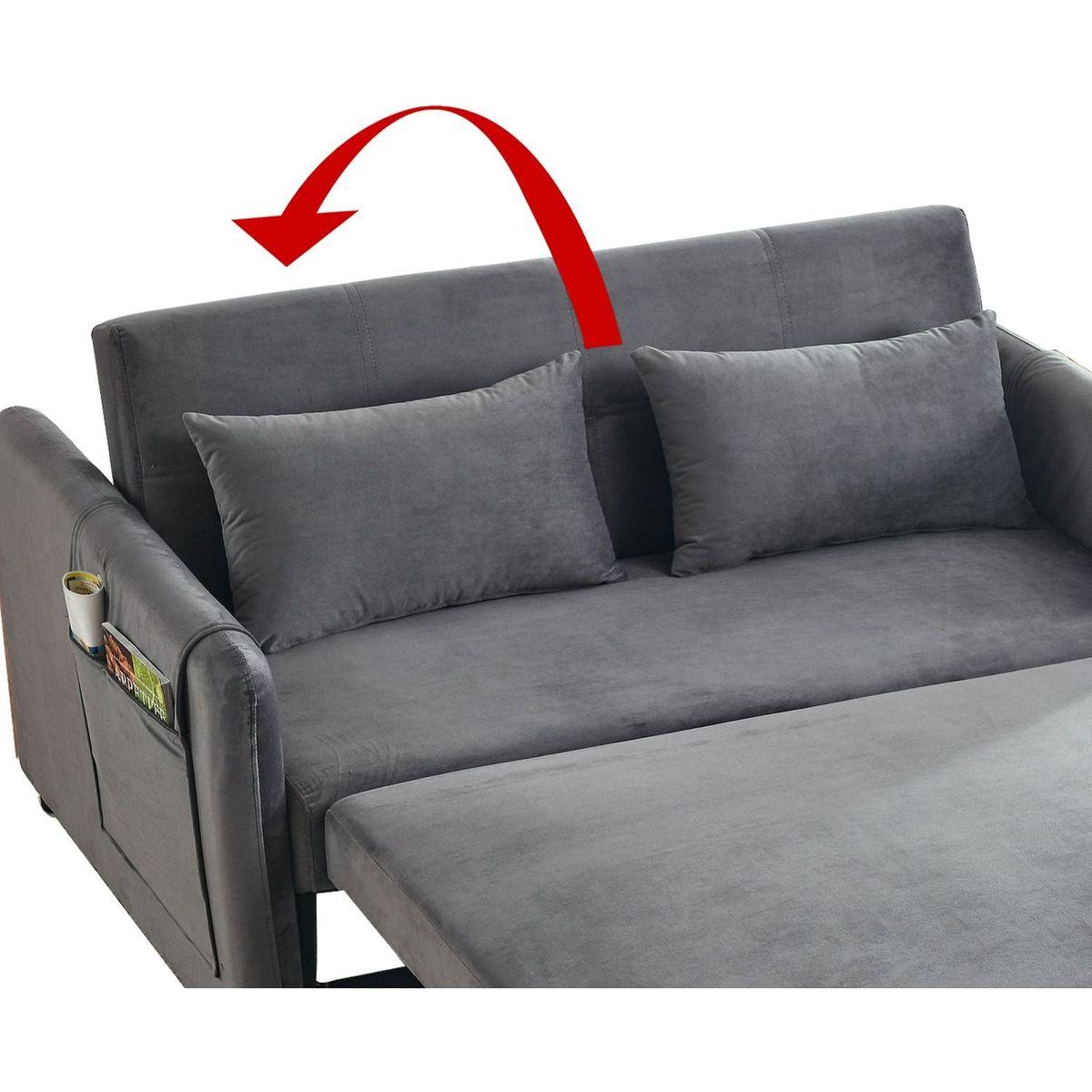 Convertible Sofa Bed, 3-in-1 Versatile Velvet Double Sofa with Pullout Bed, Seat with Adjustable Backrest, Lumbar Pillows, and Living Room Side Pockets, 54 Inch, Grey